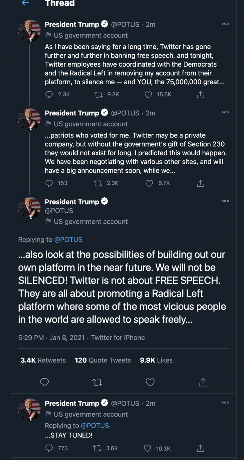 Banned Twitter @POTUS Trump Tweets