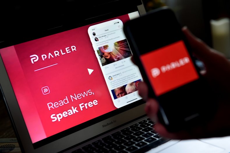 Parler on phone and laptop