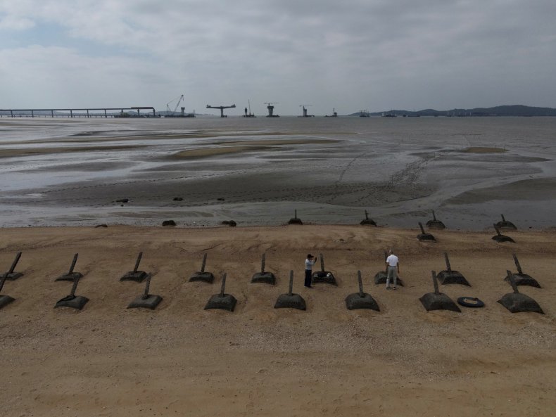 taiwan, anti, landing, spikes, beach, island, china