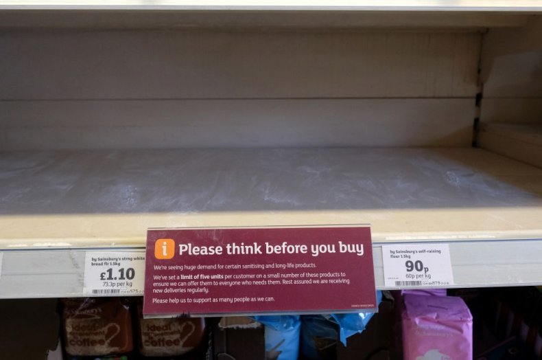 Empty shelves in Sainsbury's UK during COVID