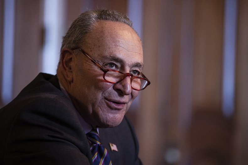 Chuck Schumer before a virtual meeting