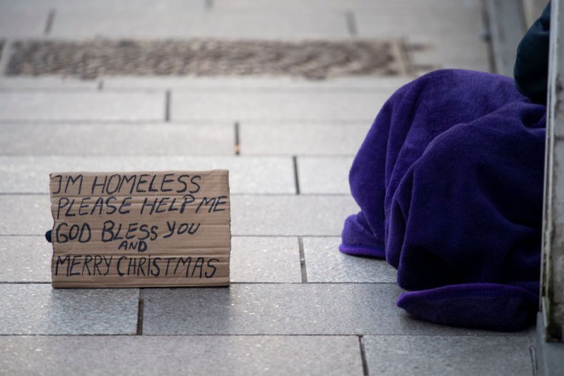 Homeless man sleeping rough in Wales