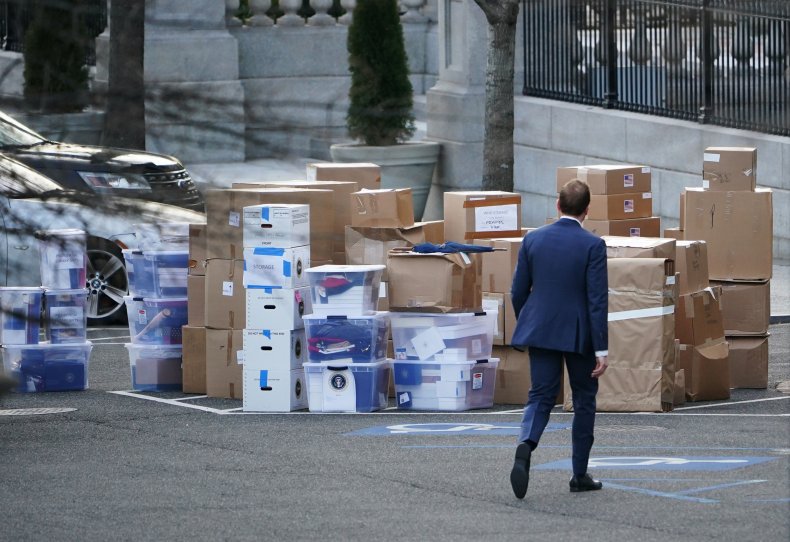 Boxes stacked up outside the White House