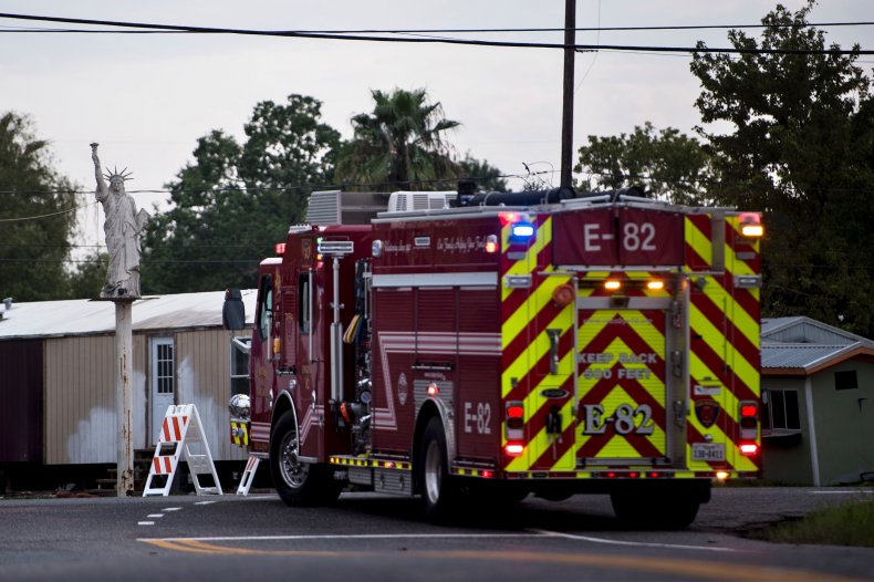 A Firetruck Waits at a Roadblock