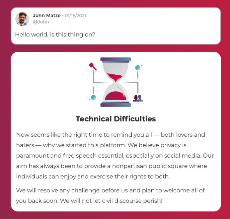 Parler CEO John Matze message