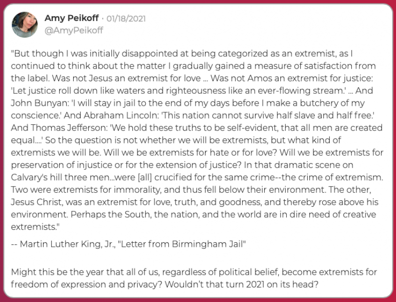 Amy Peikoff Parler post 