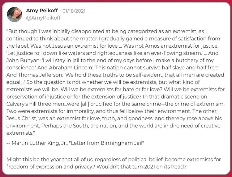 Amy Peikoff Parler post