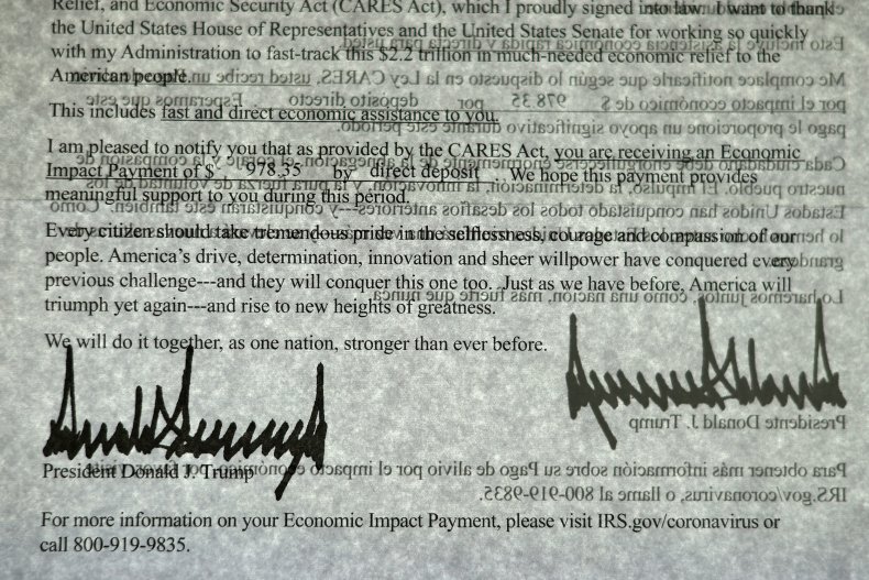 Trump's Signature on a Stimulus Check Letter