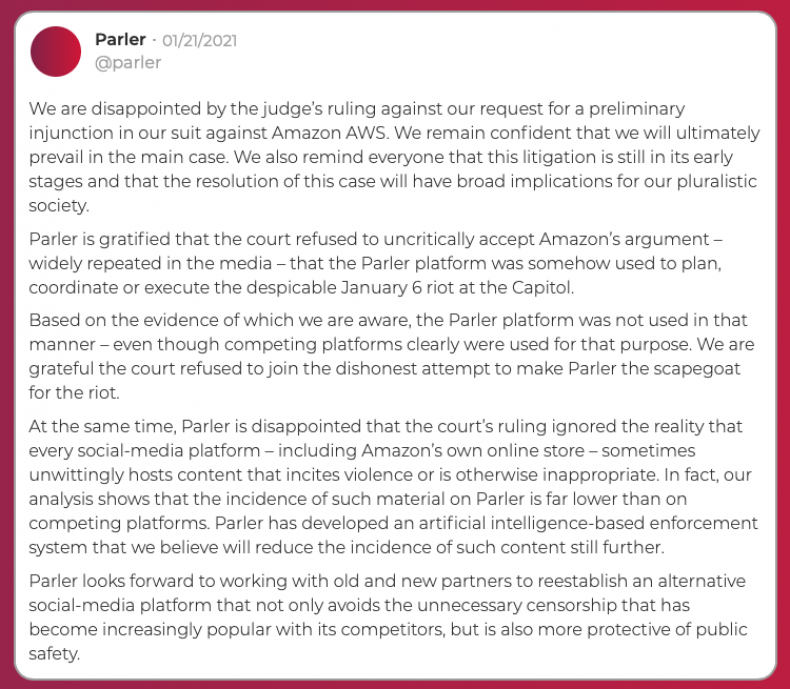 Parler statement