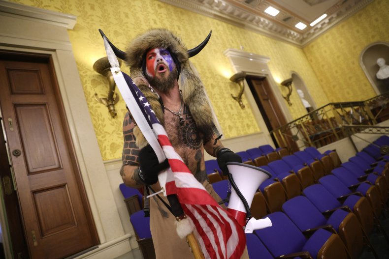 QAnon Shaman Jacob Chansley at Capitol riot