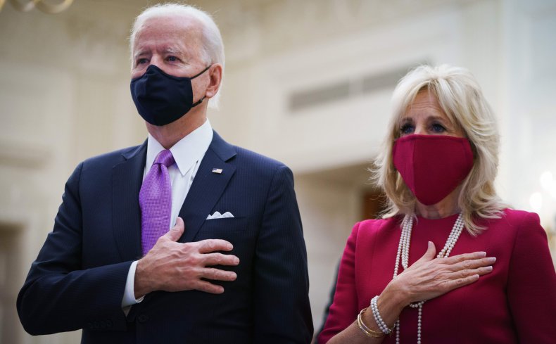 The Bidens Listen to the National Anthem