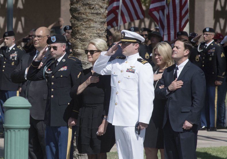 Cindy McCain and Doug Ducey at funeral