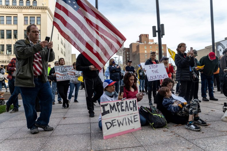 People protest coronavirus lockdown in Ohio