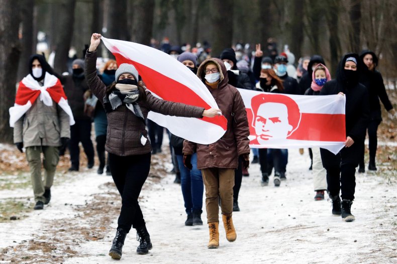 Belarus activists march against Lukashenko in Minsk