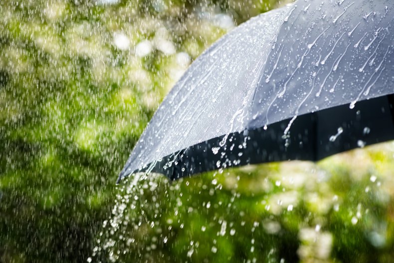 Rain on an umbrella in bad weather