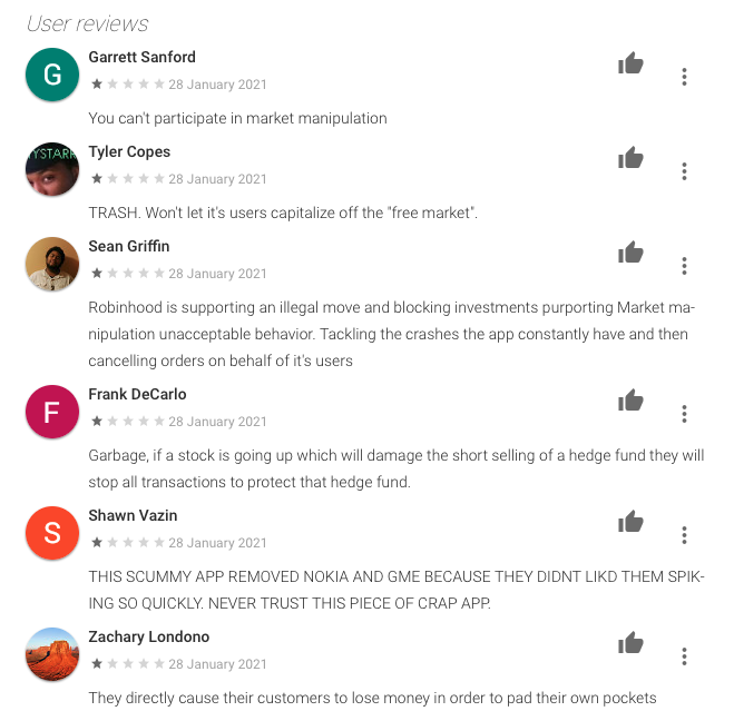 reviews on robinhood app