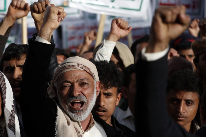 ansar, allah, protest, sanaa, trump