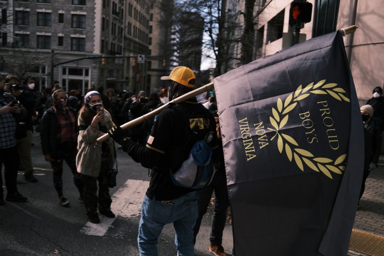 Proud Boys member with flag in Richmond
