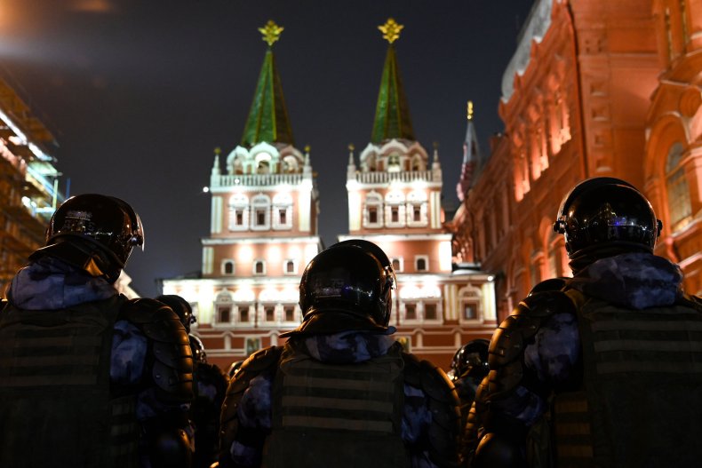 Russian police guard Red Square during protests