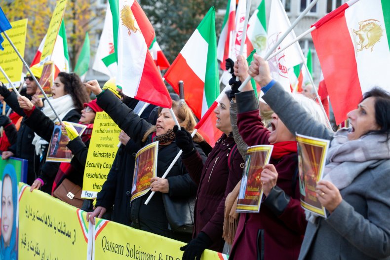 MEK protesters at Iran demonstration in Belgium