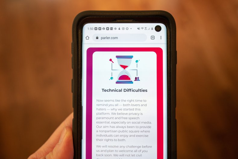 Mobile device showing Parler website