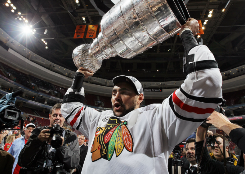 2010: Dustin Byfuglien wins Stanley Cup with the Chicago Blackhawks