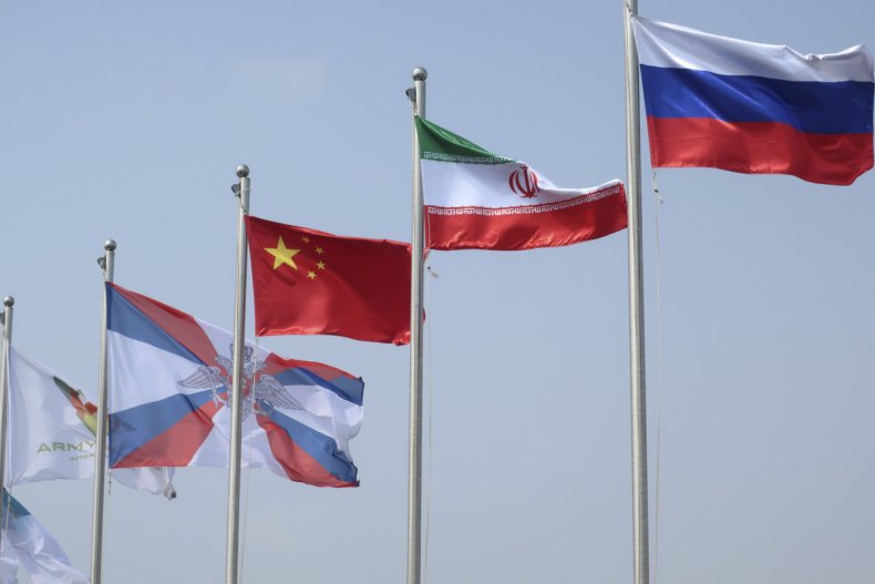 china, iran, russia, flags, competition