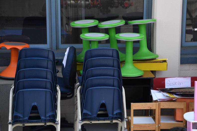 Chairs stacked at elementary school