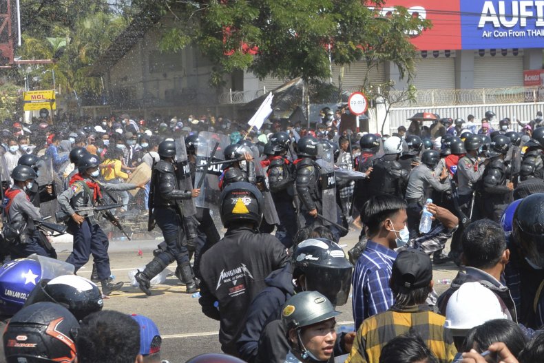 Myanmar police coup protest