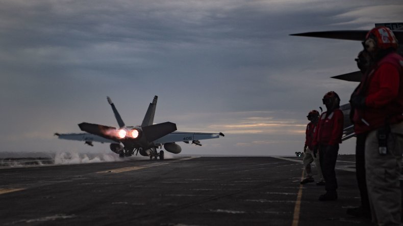 U.S. Navy Warplane Conducts Aircraft Carrier Drill