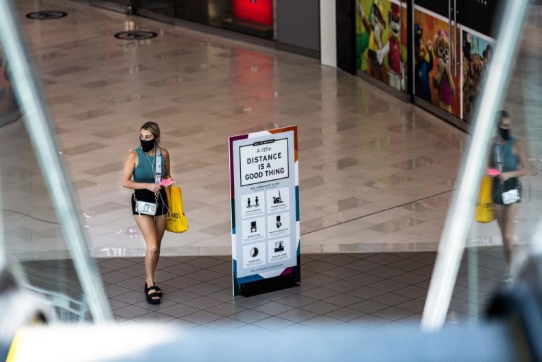 A shopper wearing a face mask