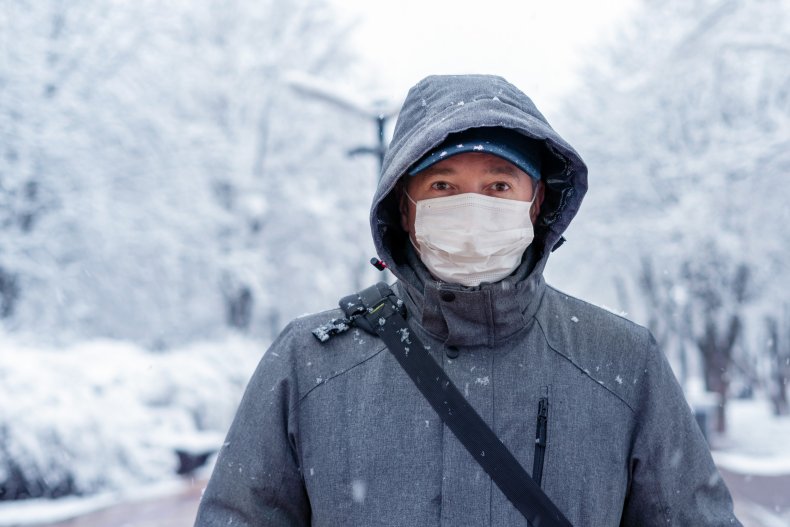 Man in mask in snow