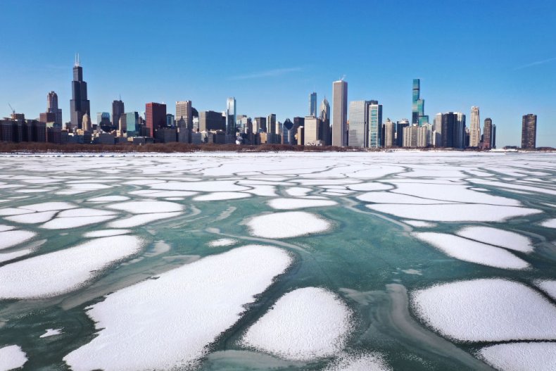 Frozen shoreline of Lake Michigan at Chicago
