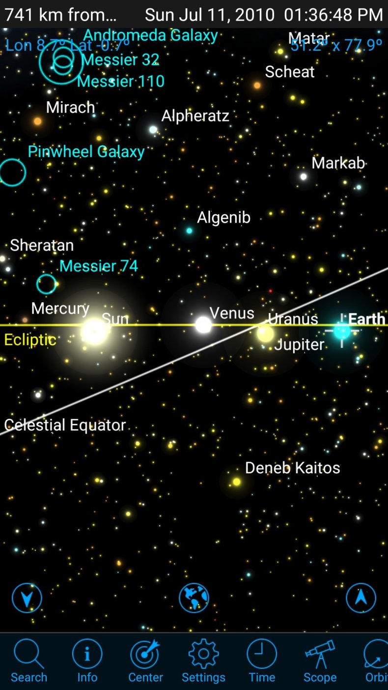 Screenshot of SkySafari software