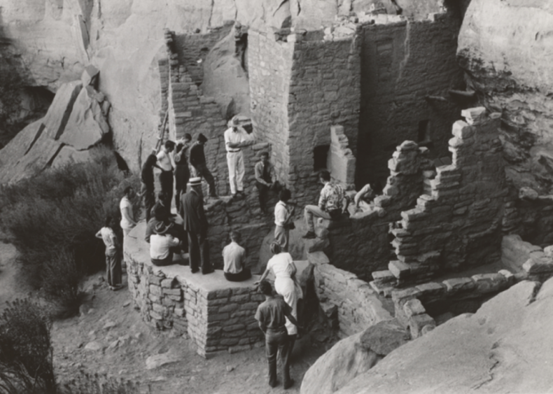 Tourists at cliff dwellings