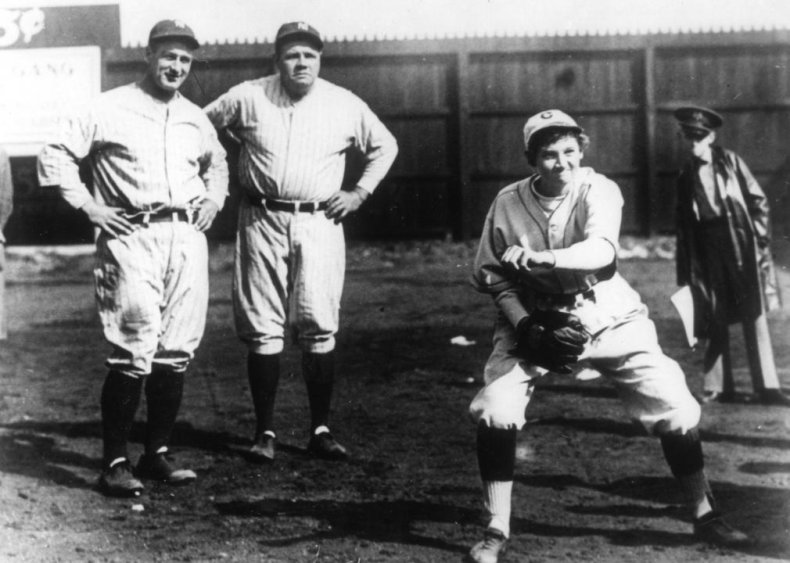 1931: Jackie Mitchell strikes out two of baseball's best