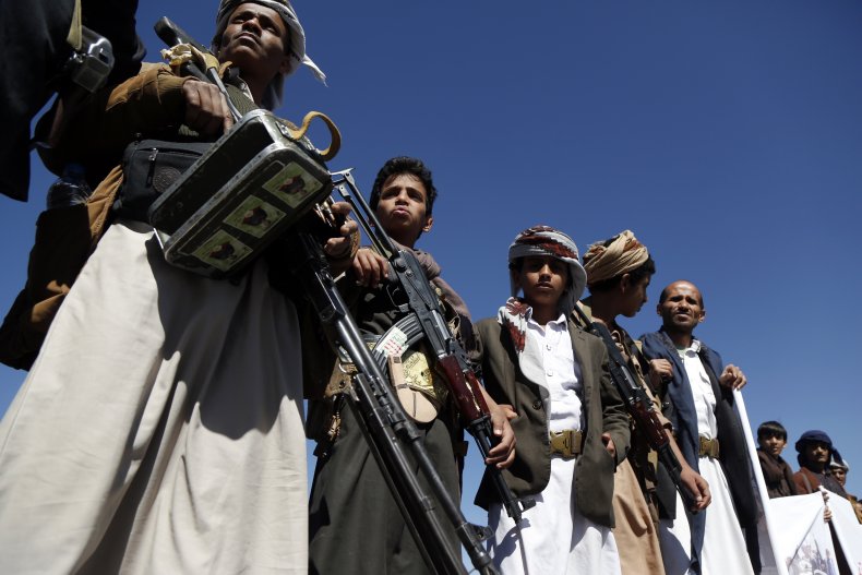 Houthi supporters pictured in Sanaa Yemen