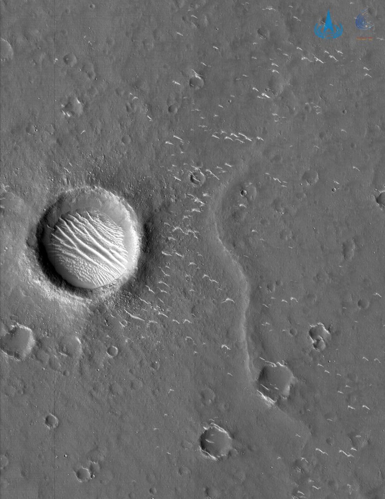 Black and white photo of Mars