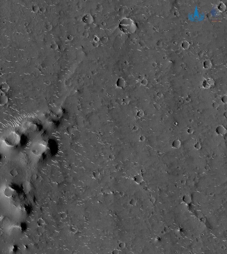 Black and white photo of Mars