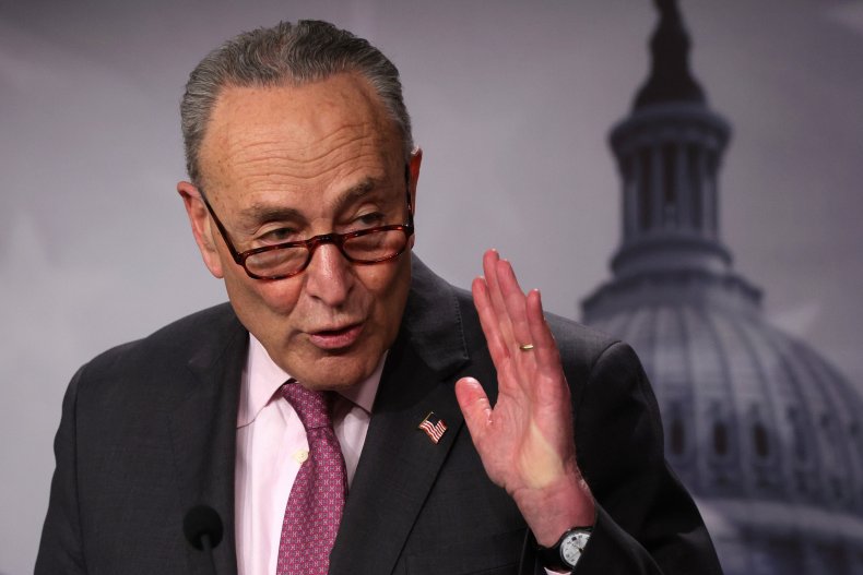 chuck schumer at weekly news conference