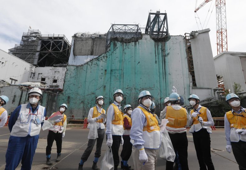 People wear face masks at Fukushima