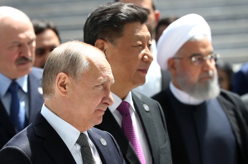 Putin Xi and Rouhani at SCO Summit