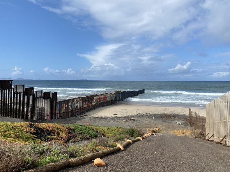 U.S. Border fence in Pacific Ocean