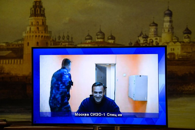 Opposition leader Alexei Navalny appears on a