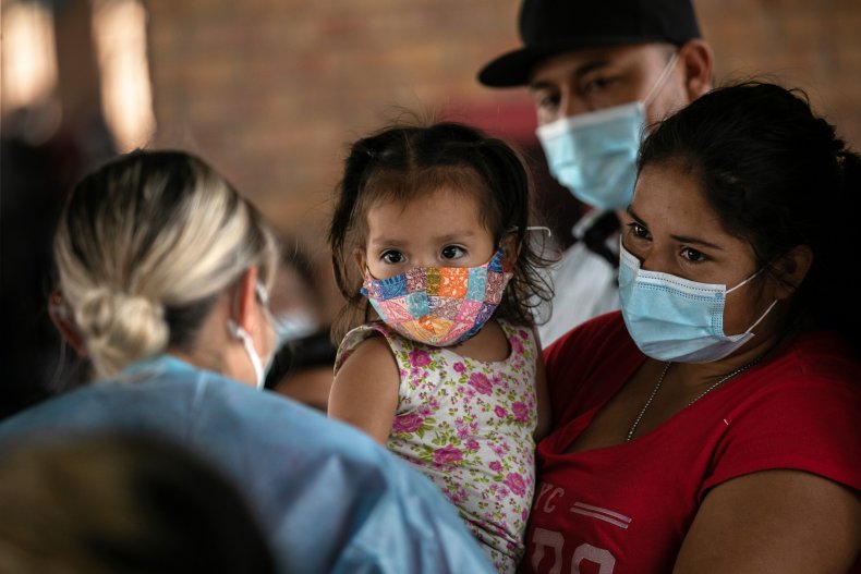 Migrant family in Brownsville, Texas at border