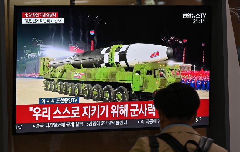 Man watches North Korea military parade