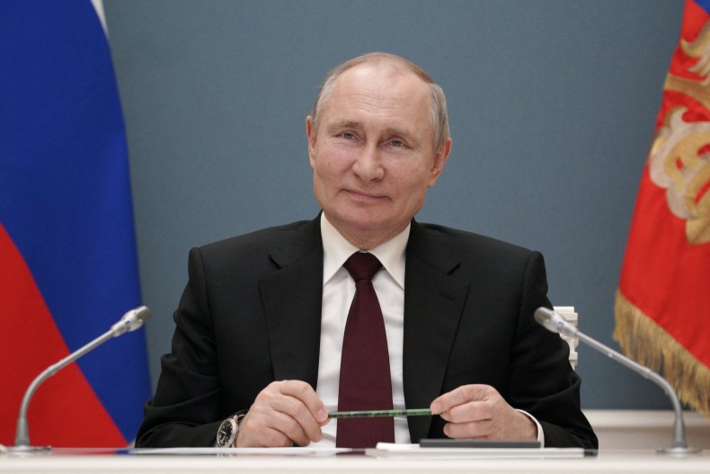 Vladimir Putin pictured at a video event