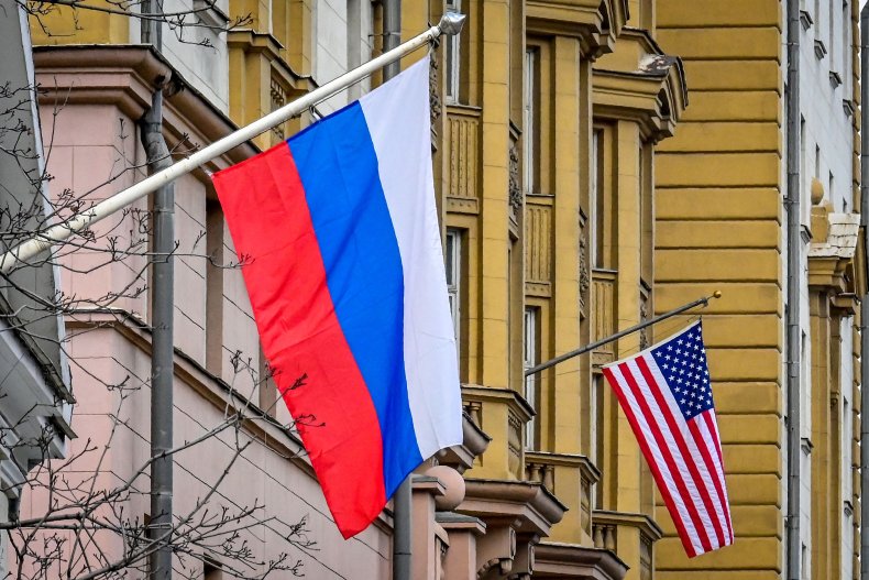 russia, us, flags, embassy
