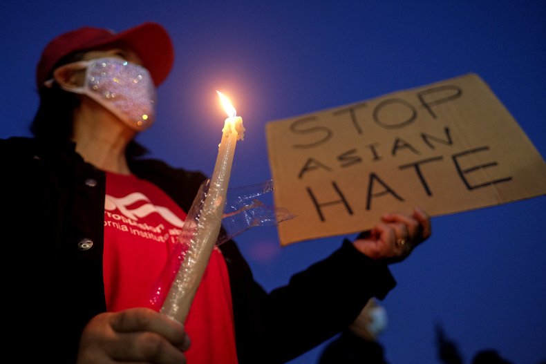 Woman at Stop Asian Hate vigil