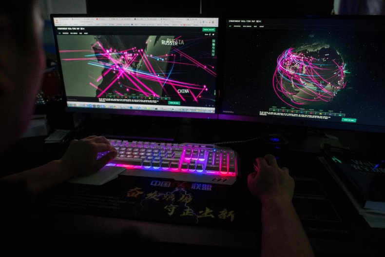 Screen shows cyber attacks in China